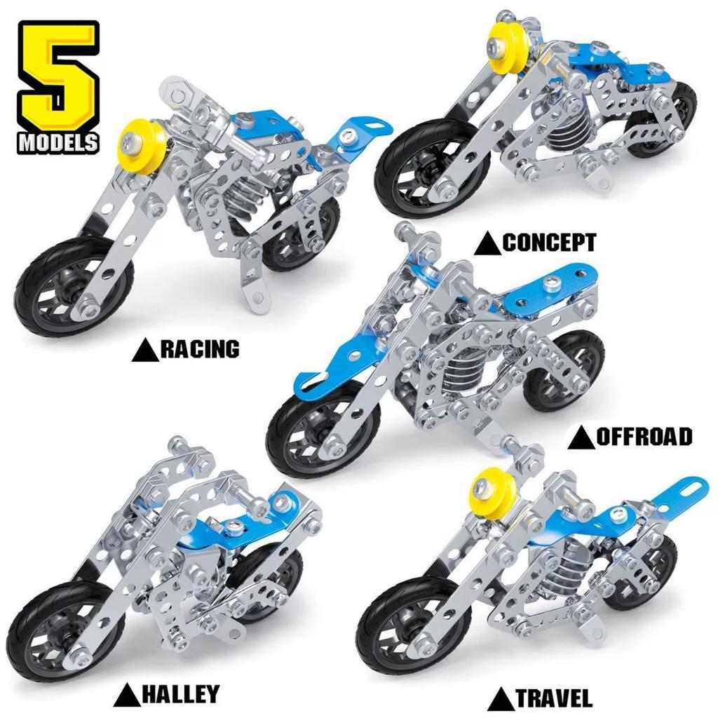 Çocuklar İçin Metal Yapı Askeri Serisi Montaj Oyuncakları Erector Set Değişken Çok Şekilli Yarış Arabası Motosiklet Yapım Kiti Erkek Çocuk Hediyesi