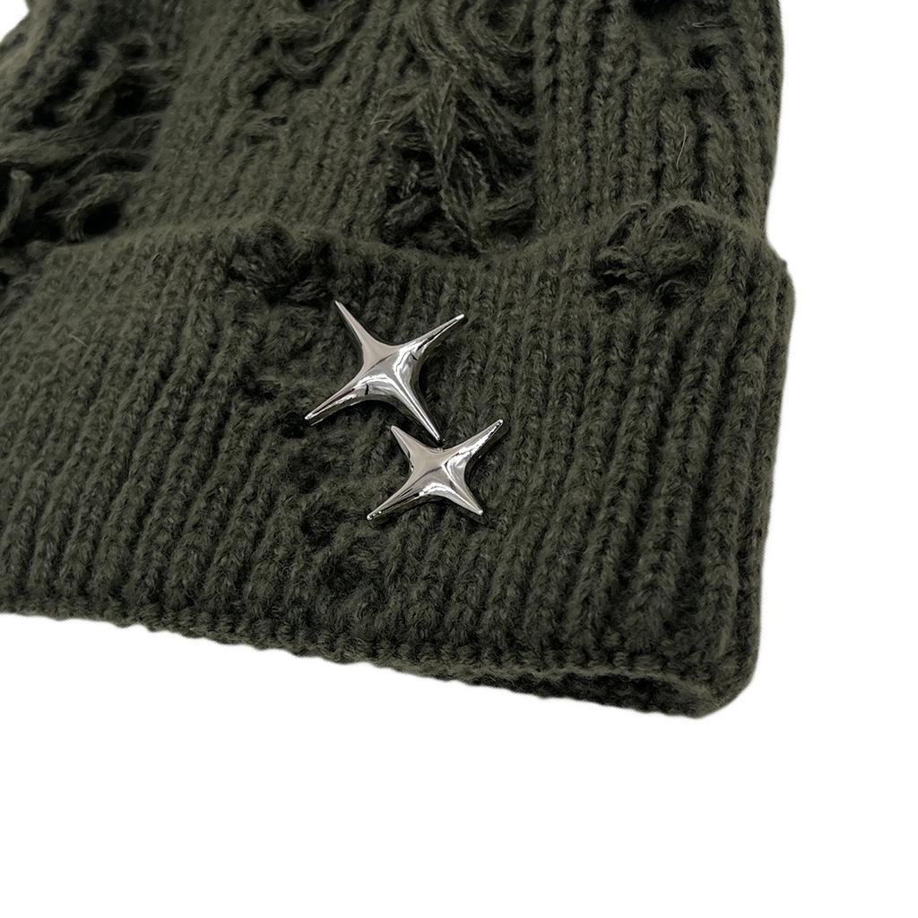 Autumn and Winter Warm Hat Women's Versatile Star Decoration Hole Knitted Hat Warm Ear Protector Wool Hat Men