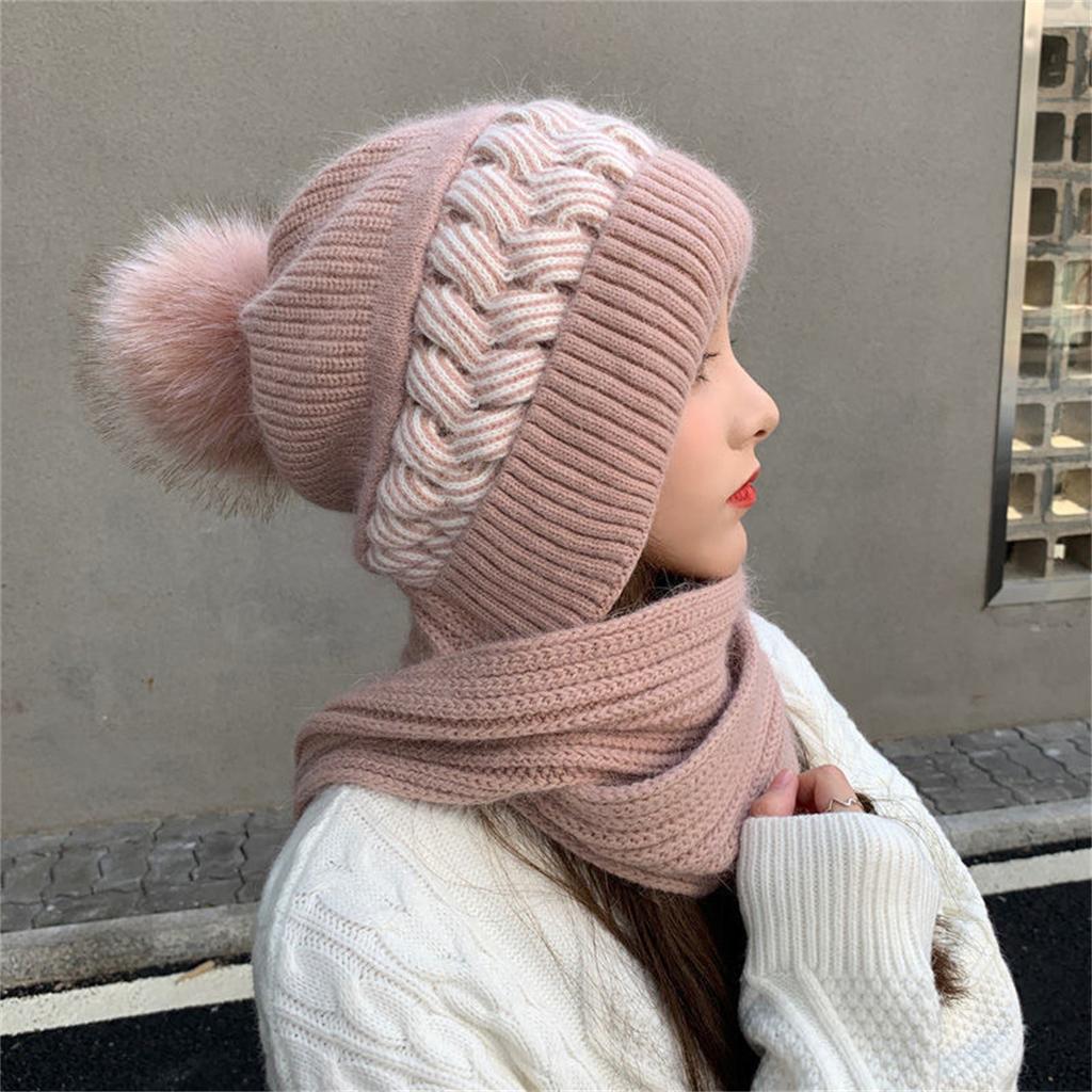 Women's Autumn and Winter All-match Korean Style Cute Knitted Hat Cold-proof Ear Protection Neck Protection Thick Wool Hat Scarf