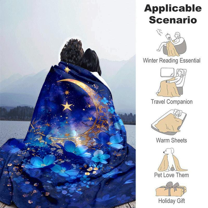 1pc Moon Printing Lightweight Flannel Blanket, Comfortable and Warm Blanket, for Camping Sofa Bed and Couch Office, in All Seasons