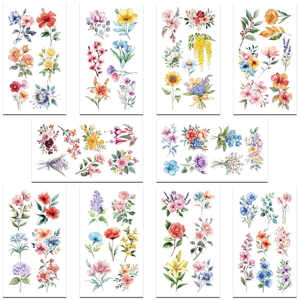 10sheets Flowers Rose Peony Lily Tattoo Stickers For Face Arm Body Temporary Waterproof Tattoo Stickers Kids Creative Gifts
