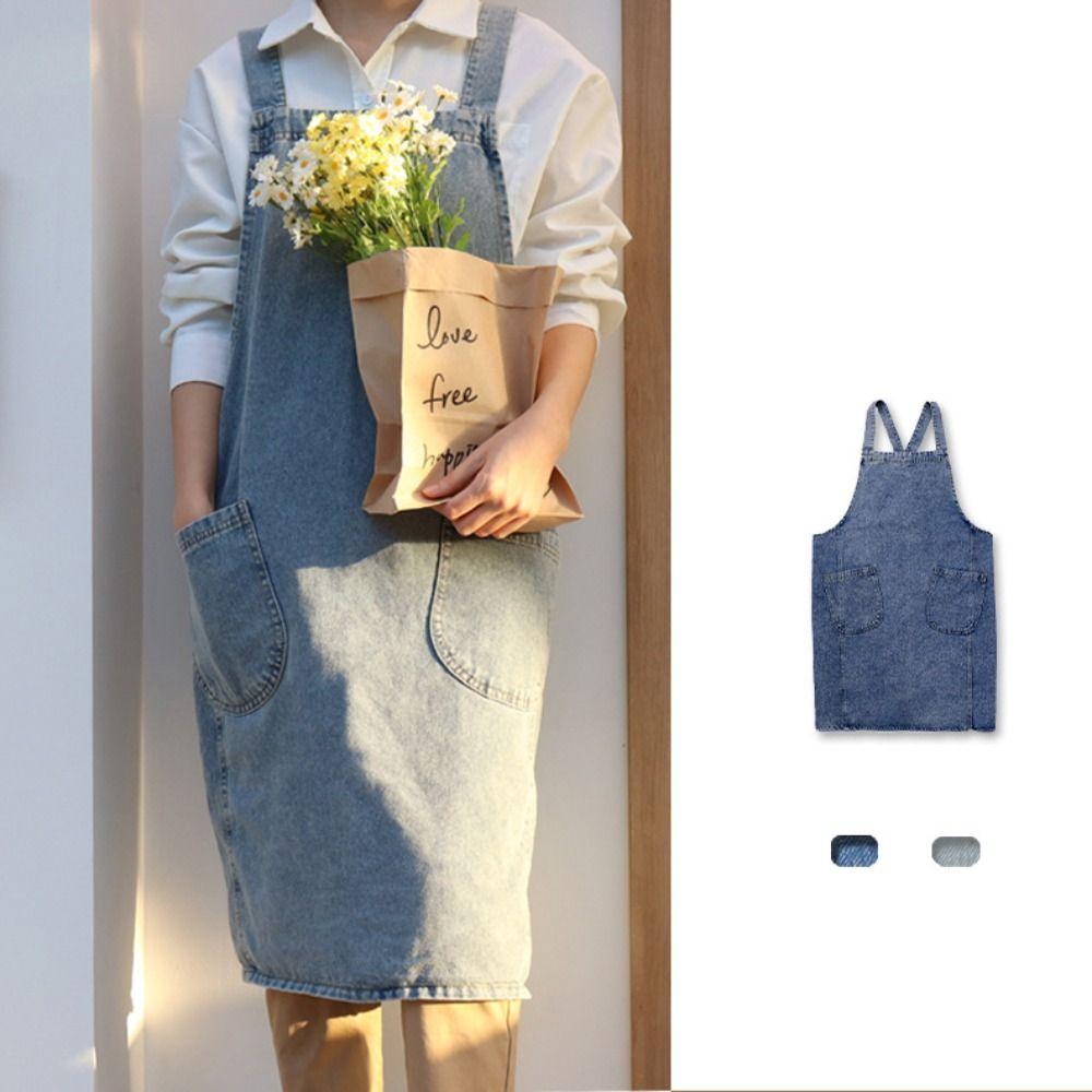 Elegant Kitchen Cooking Apron Oil-Proof Artist Flower Shop Apron Ladies Denim Apron  Restaurant Use