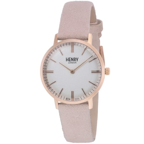 

Henry London Regency Suede Watch, 34mm, Silver Dial, Stainless Steel, Mineral Glass, Quartz Movement, Interchangeable Strap, Navy Blue, Model HL34CS-S