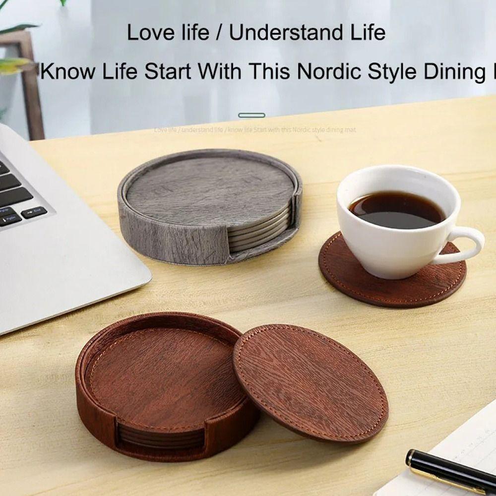 6 Pcs Waterproof Drink Pad Holder Set Coffee Mug Cushions Round Cup Mat Home