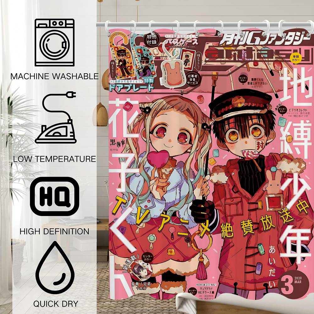 Anime Toilet B-Bound H-Hanako Kun Shower Curtain - Water-Repellent And Leak-Resistant, Mold And Mildew Resistant For