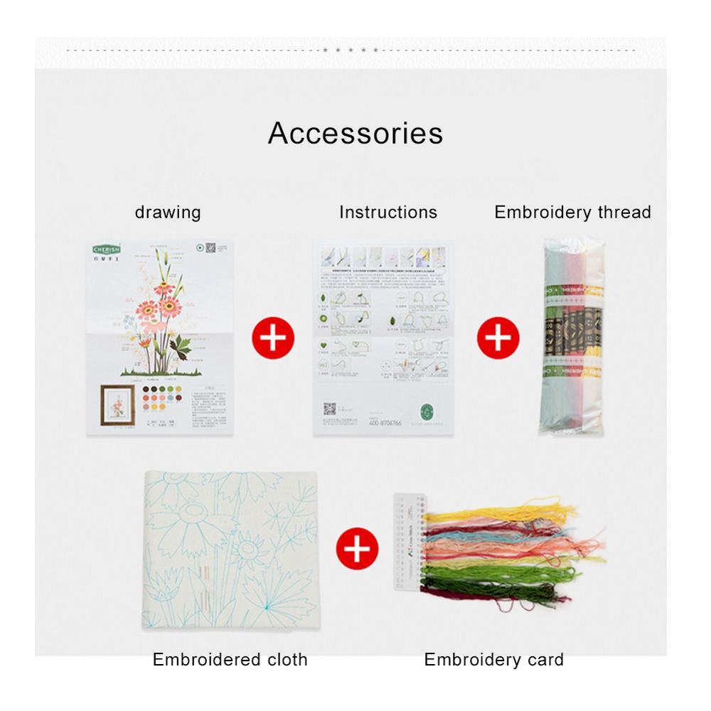 DIY Embroidery Flower Handwork Needlework for Beginner Cross Stitch Kit Ribbon Painting Embroidery Hoop Home Decoration
