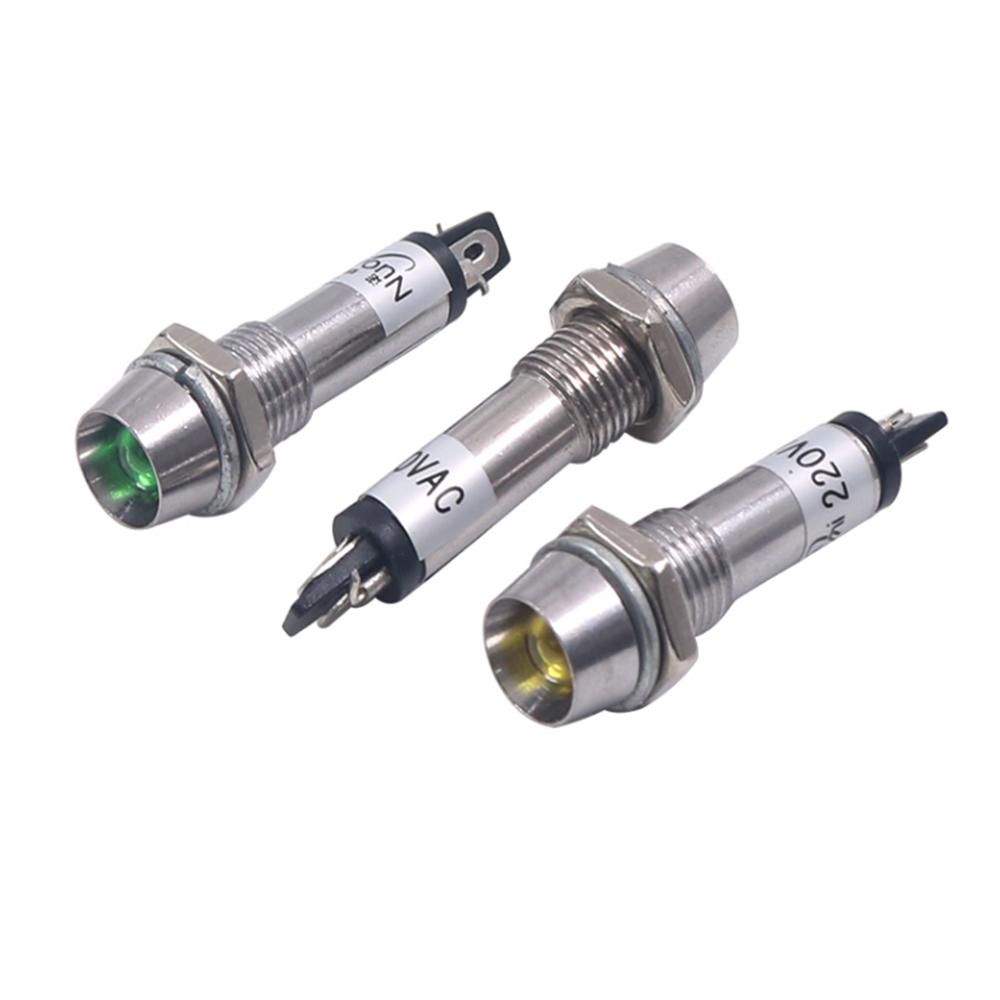 10Pcs Panel 8mm Mounting Red Green Yellow Indicator Light Indication LED Signal Lamp  DC24V XD8-1