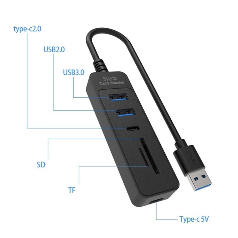 Multiple Port USB3.0 Hubs Featuring SDTF Card Slots 2 USB2.0 Port Data Transfer Adapters For Computer Tablets