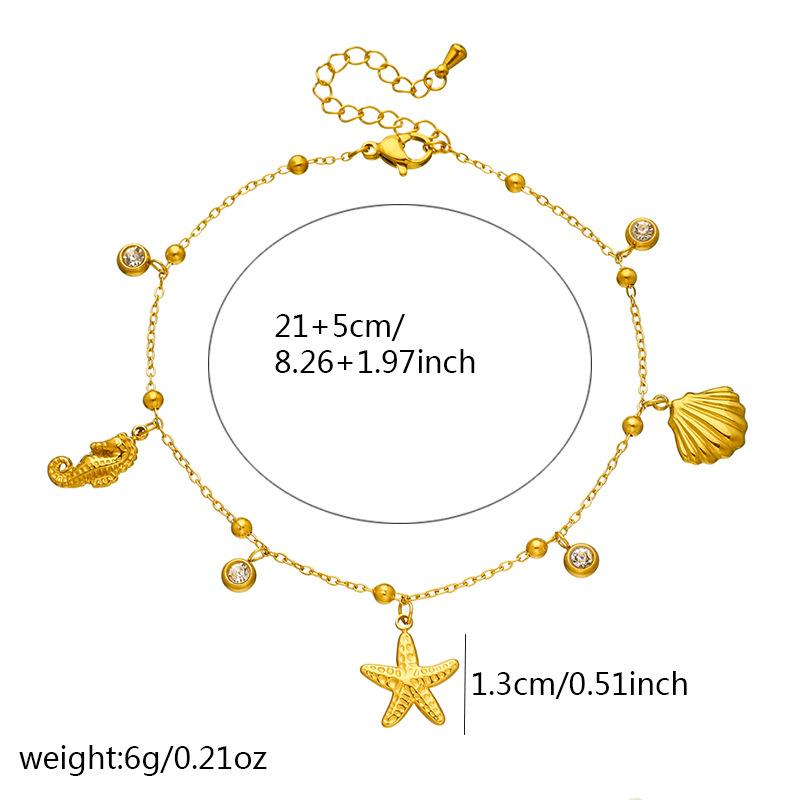 Ocean Starfish Scallop Seahorse Pendant Chain Diamond Inlay Anklet Foot Jewelry for Women