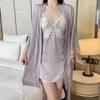 Women's Lace Padded Comfy Backless Sleep Dress with Robe Lounge Set