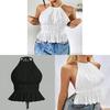 Polyester Blouse With Tie Straps For Women Summer 2025 Backless Design Elegant Style