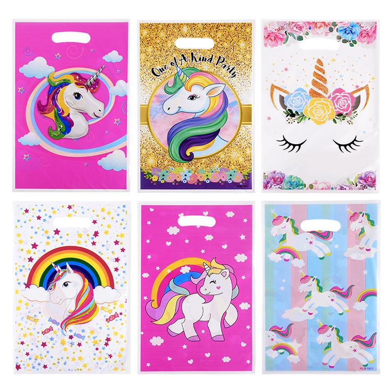 10/20/30Pcs Unicorn Gift Bags Plastic Candy Biscuit Packaging Bag Kids Girls Unicorn Theme Birthday Party Decoration Supplies