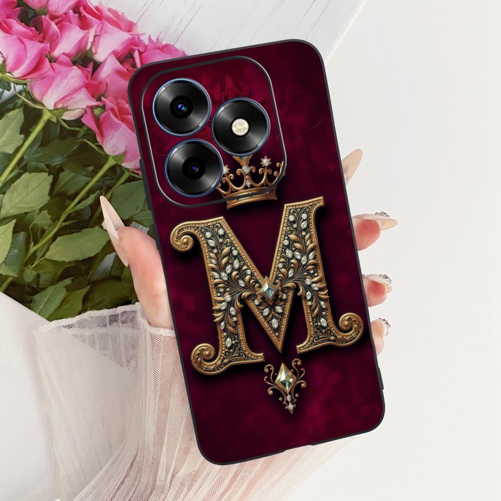 For ITEL S23 Plus S681LN Cover For ITEL S23+ Case Silicone Luxury Crown A-Z Letters 2D Flat Pattern Soft Phone Case
