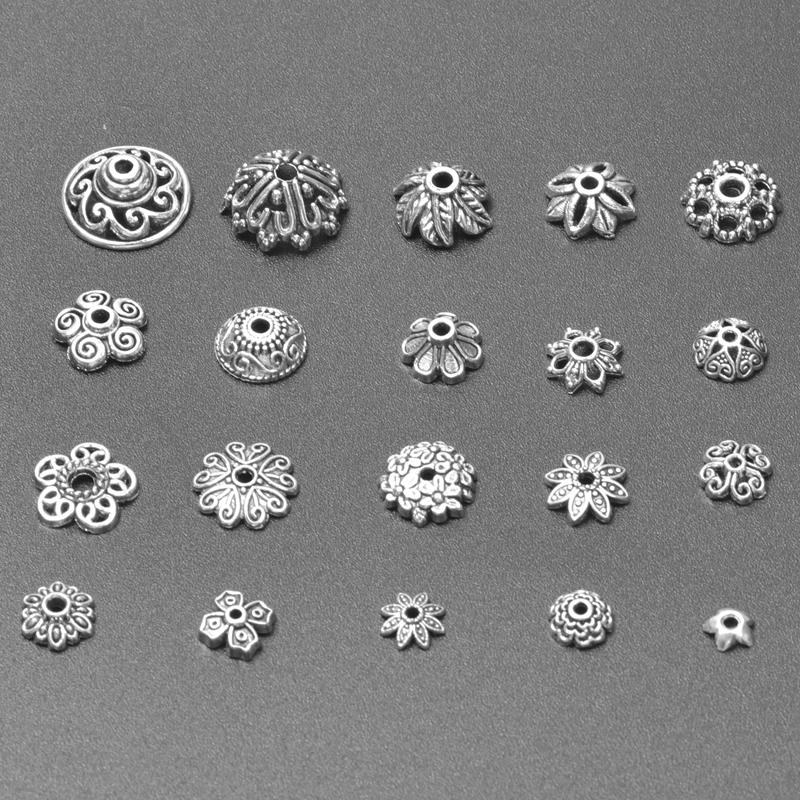 Mixed Flower Alloy Bead Caps For Jewelry Making Charm DIY Jewelry Findings Silver Color Components Handmade Vintage Accessories