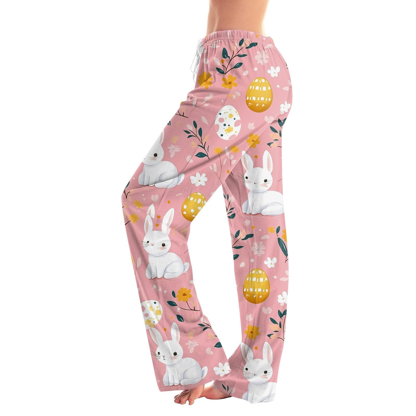 

Женские повседневные прямые брюки с принтом пасхального яйца Домашние повседневные брюки L розовый