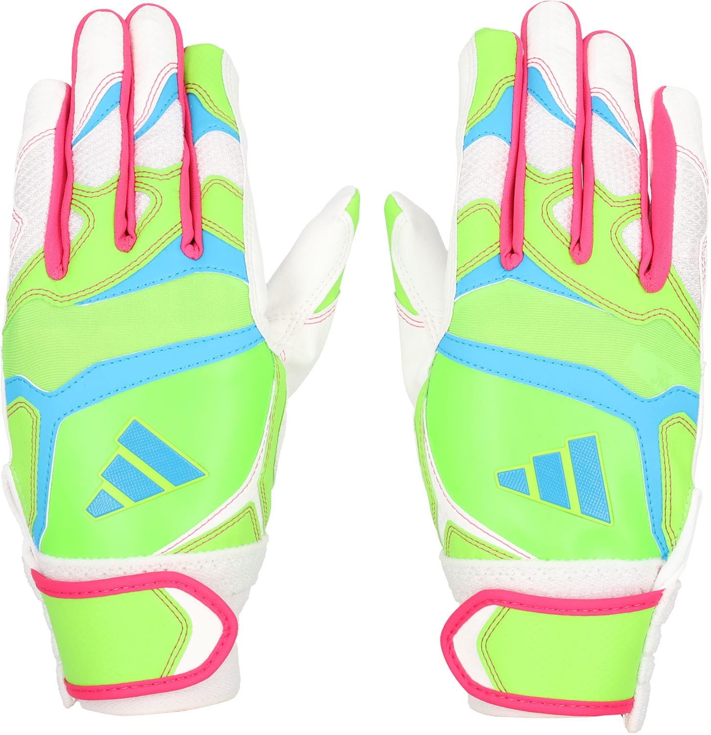 adidas Baseball Batting Size Lime and Sky Blue JM LBG904A Gloves, 41, Junior, (4222)