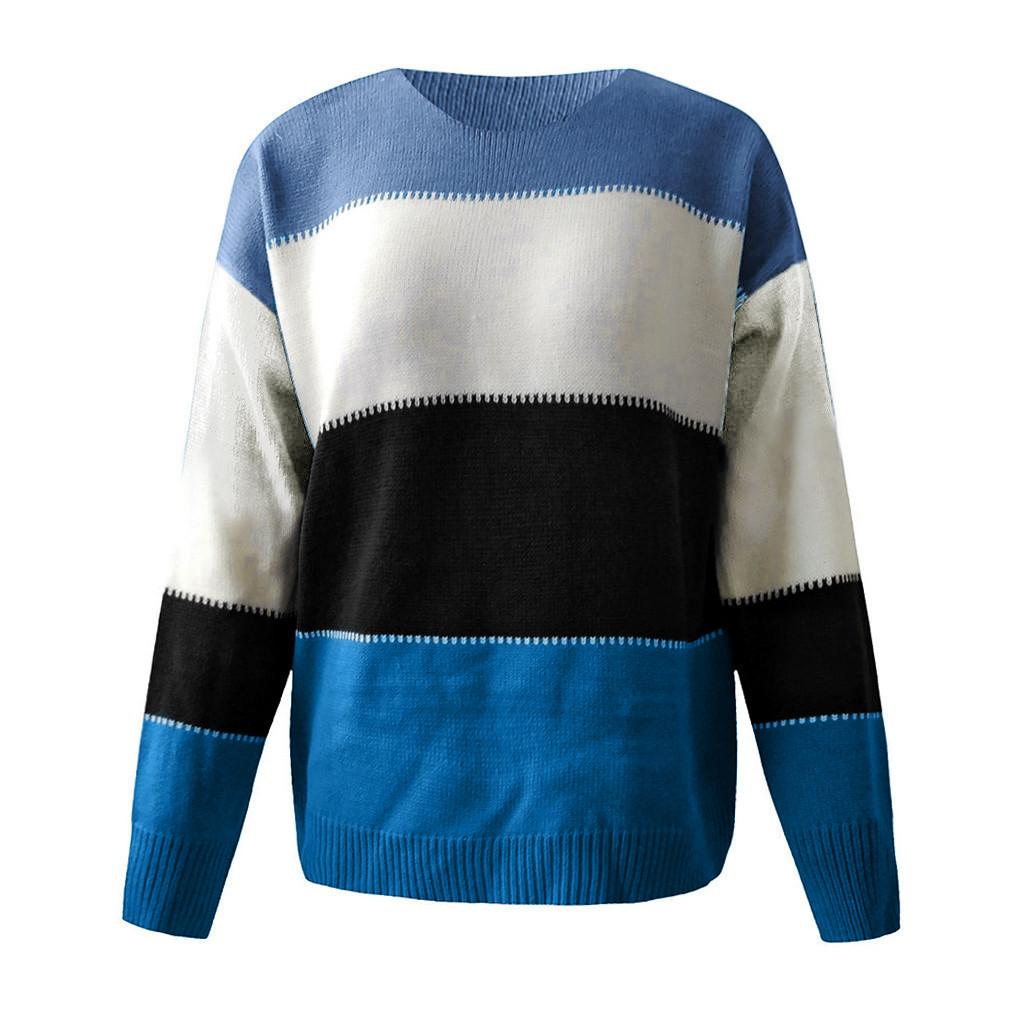And Winter Women New Round Neck Color Matching Comfortable Loose Sweater