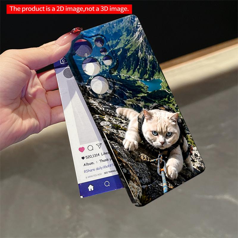 2DFlat Samsung Phone Case Climbing Cat with Harness On Mountain Peak Applicable To Galaxy S22 S23 S24 S25ULTRA S26 A12 A13 A14 A15 A16