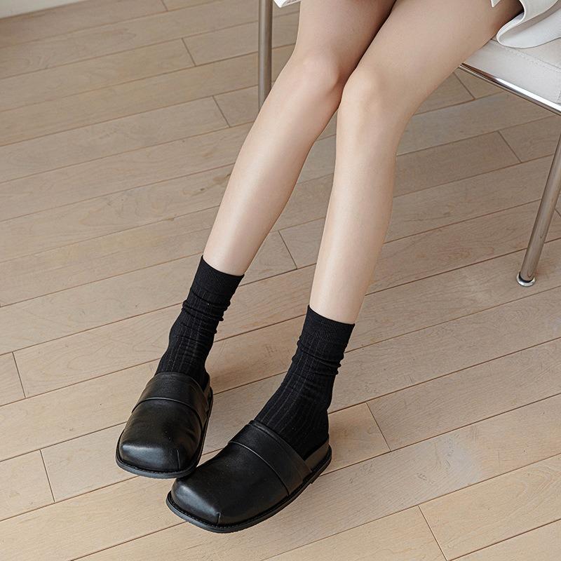 Female Summer Thin Simple Pure Color All Build Vertical Bar Wicking High Tube Cotton Socks