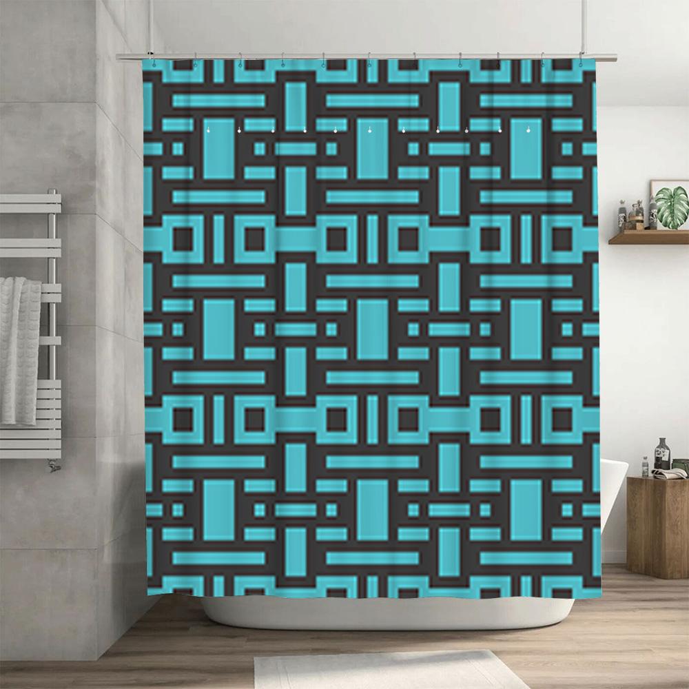 Blue Black Geometric Printed Shower Curtain for Bathroom Decor Modern Pattern Waterproof Fabric Size 72 x 84 inches (1 Set) on.c