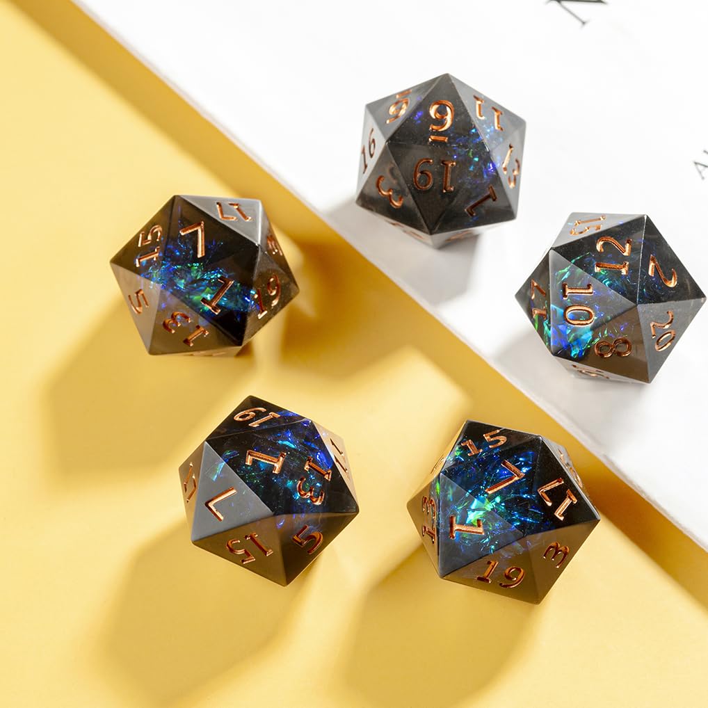 Yourandoll 5-Piece Polyhedral D20 Dice, 20-Sided Dice for Dungeons and Dragons, DND, TRPG, MTG, and Other Tabletop Games (Green and Black)