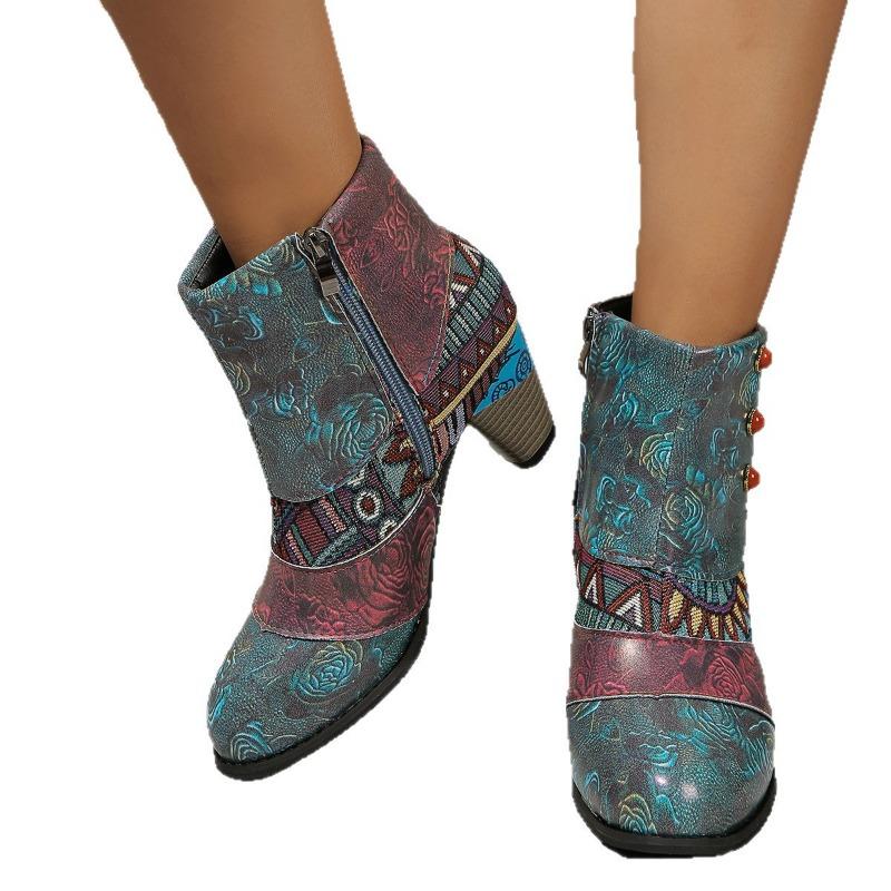 New Winter Splicing Martin Boots Fashion Thick Heel Women's Short Boots