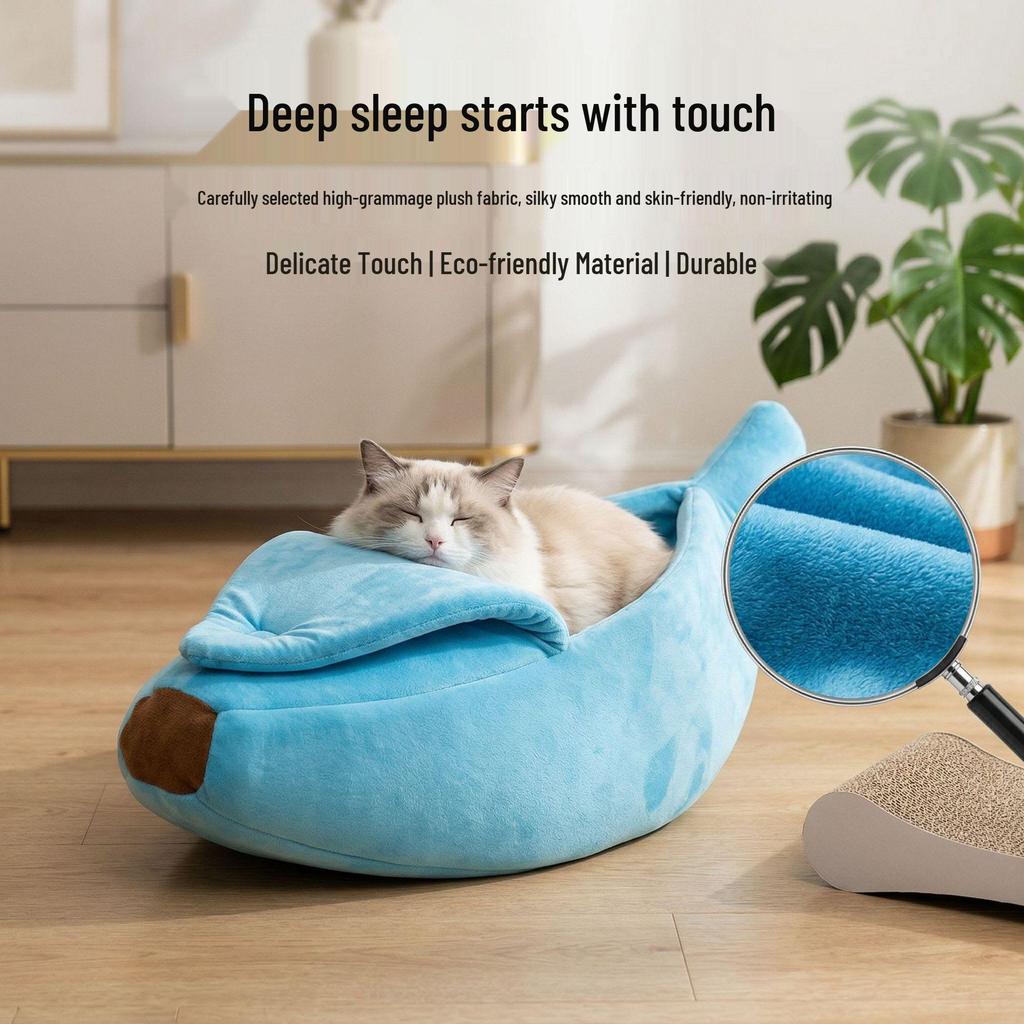 All-Season Warm Banana Boat Pet Bed for Cats and Small Dogs