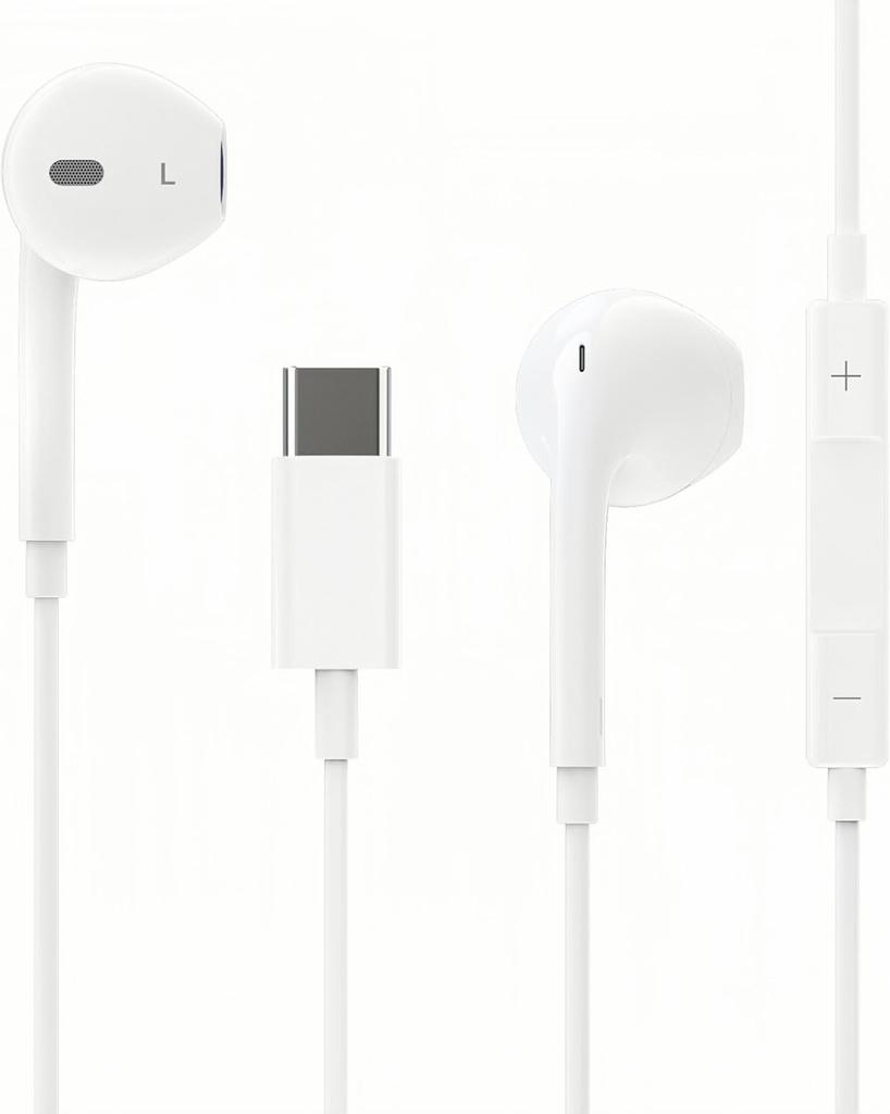 Genuine Wired Earphones with Sound Deep and Microphone for and Adjustable USB C Compatible with iPhone Pixel and Other Devices with Ports Type-C Hi-Fi