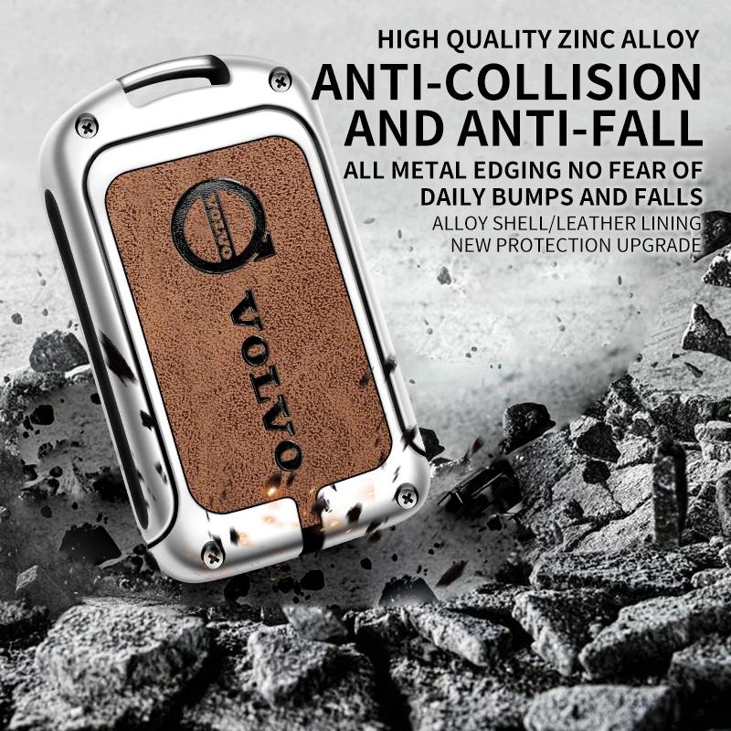 rlcr3 Zinc Alloy Leather Car Remote Key Case Cover Shell for Volvo S60 S90 XC40 XC60 XC90 V60 V90 C40 2017 2018 T5 T6 T8 Polestar 1 2