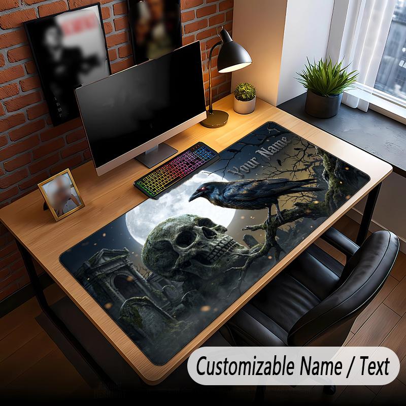 Bat Raven Theme Custom Mouse Pad Personalized With Name Text Customized Desk Mat For Office Home Decor