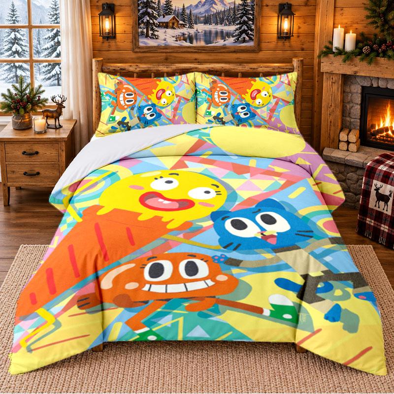Amazing World of Gumball Pattern Bedding 3Pcs Set Bed Sheet And Pillowcases For Indoor Bedroom