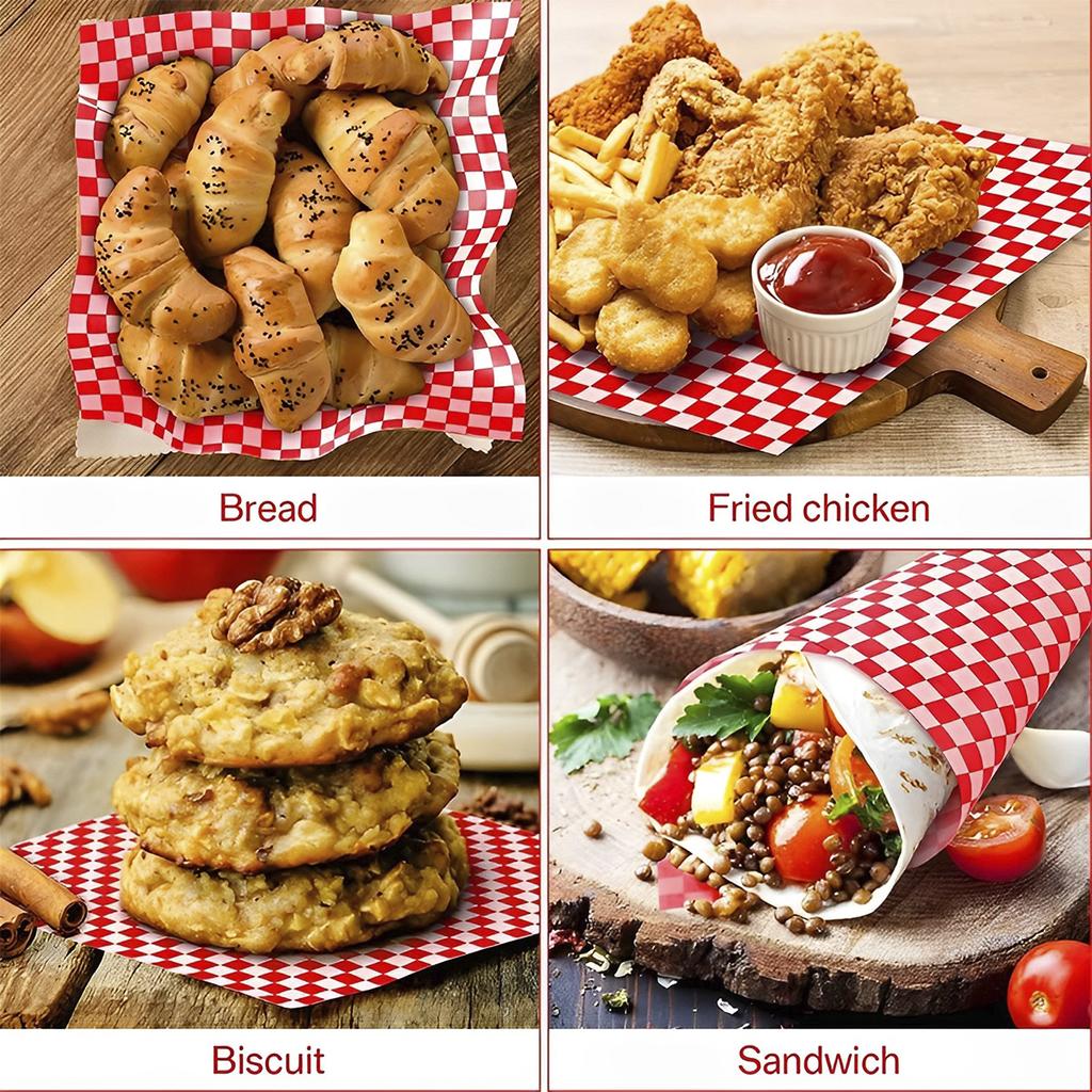 400Pcs Greaseproof Paper Liners Sandwich Wrapping Paper 4 Colors Wax Paper Sheets for BBQ Picnic Party Fast Food Kitchen