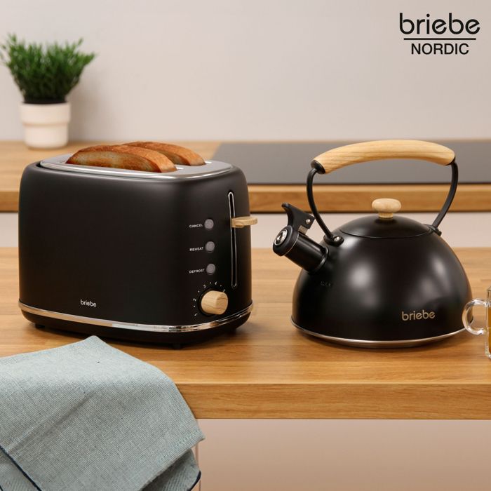 Nordic Ensemble Grille Pain 2 Fentes Larges, Bouilloire Sifflante Induction 2,3L Briebe SKT1177BLK 870W Noir