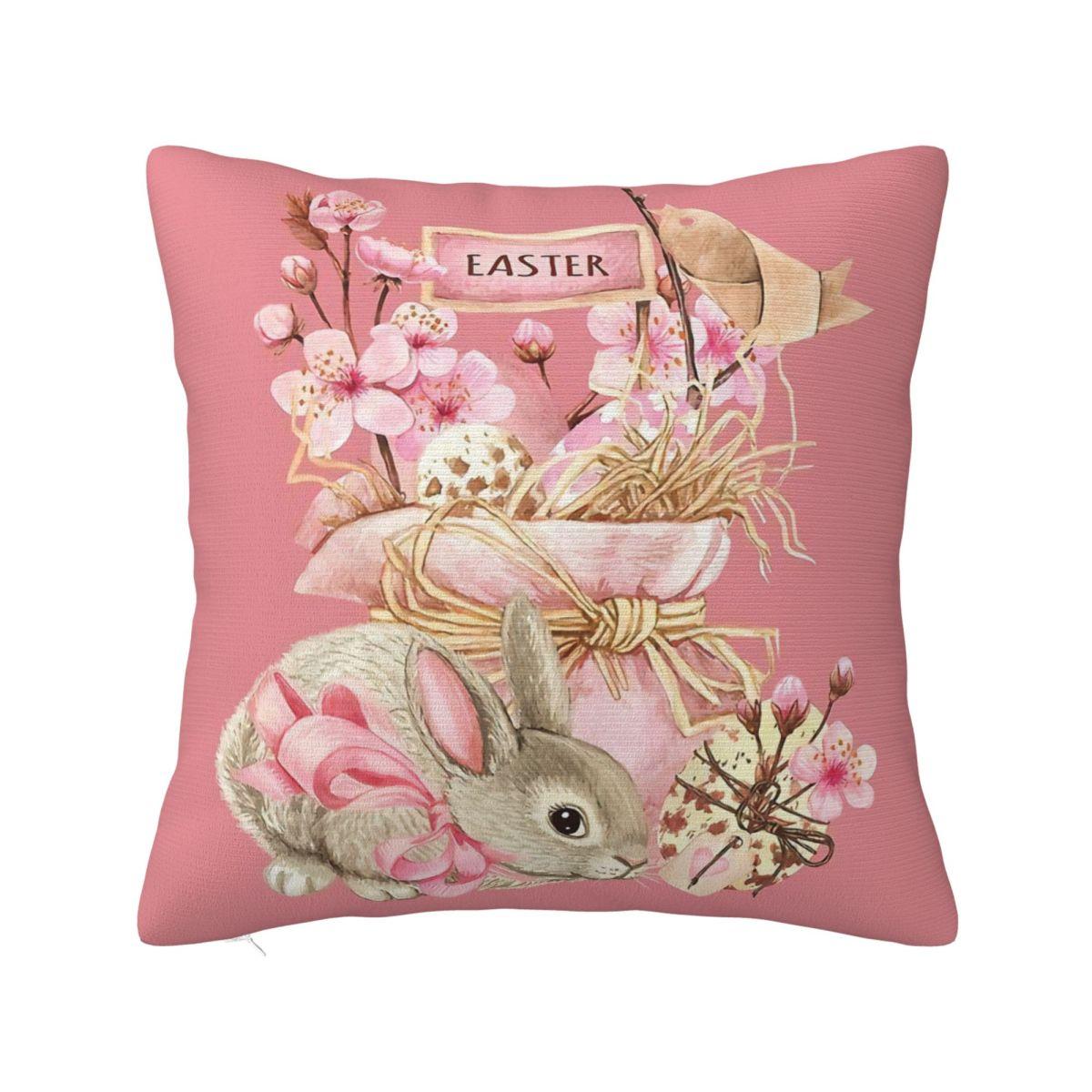 

Easter Rabbit Pillow Cover Pink Retro Trendy Pillow Case For Sofa Home Decorative Cushion Cover Square Pillowcases Birthday Gift 12x12Inch