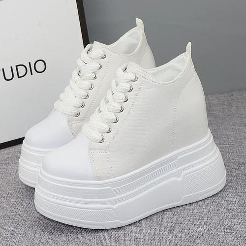 Fashion Luxury Super High Canvas Shoes for Women- 12CM Increased Heels Korean Version Sneakers  Designer Sneakers for Women