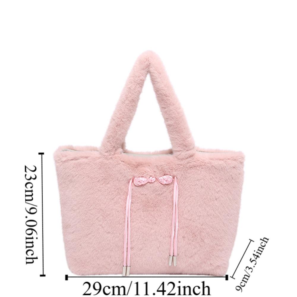 Versatile Plush Handbag Chinese Style Soft Shoulder Bag Trendy Hasp Bow Velvet Tote Bag  Shopping