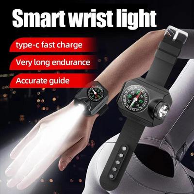 Luce LED Portatile per Orologio Torcia da Polso Ricaricabile USB Luce di Emergenza Esterna 4 Modalità per Sport Con Bussola
