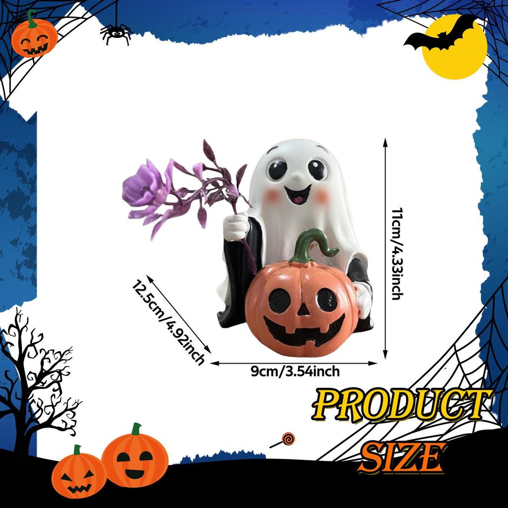 Halloween Pumpkin Statue Figurine Decor Funny Gift Photo Props Desktop Ornament for Home Living Room