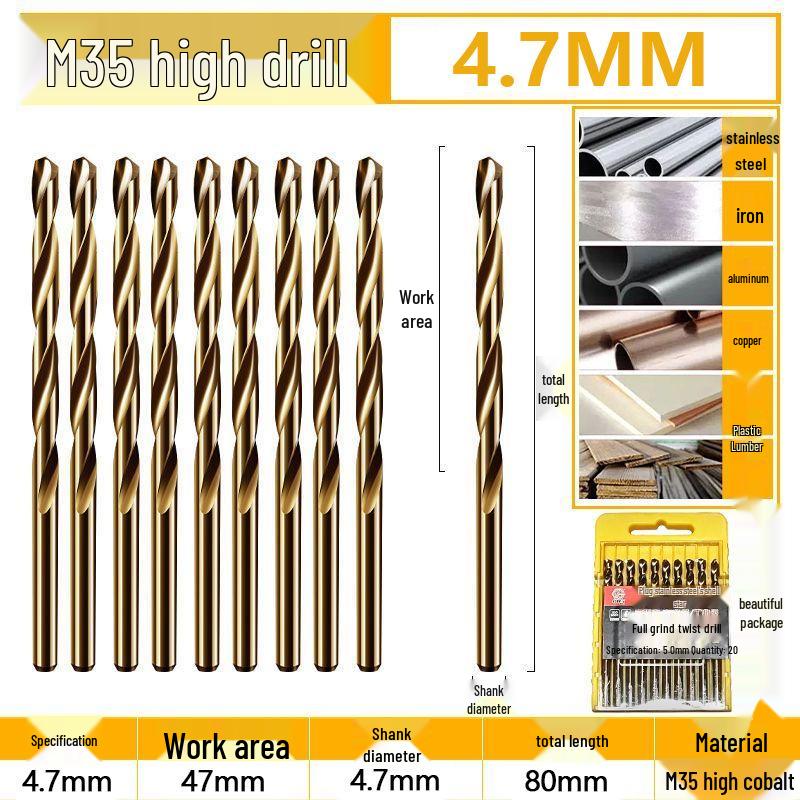 Burghiu elicoidal M35 Cobalt pentru tablă metalică din oțel inoxidabil de înaltă duritate.