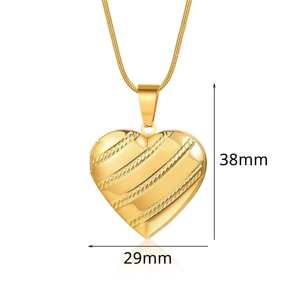 Romantic Photo Frame Heart Locket Pendant Female Gold Color Stainless Steel Snake Bone Chain Necklace For Women Jewelry Gift