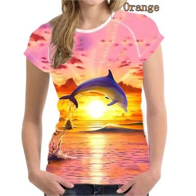 Damen Top Fashion Sommer Casual Kurzarm Rundhals 3D Gedruckt T-Shirts Delphin Shirts Damen