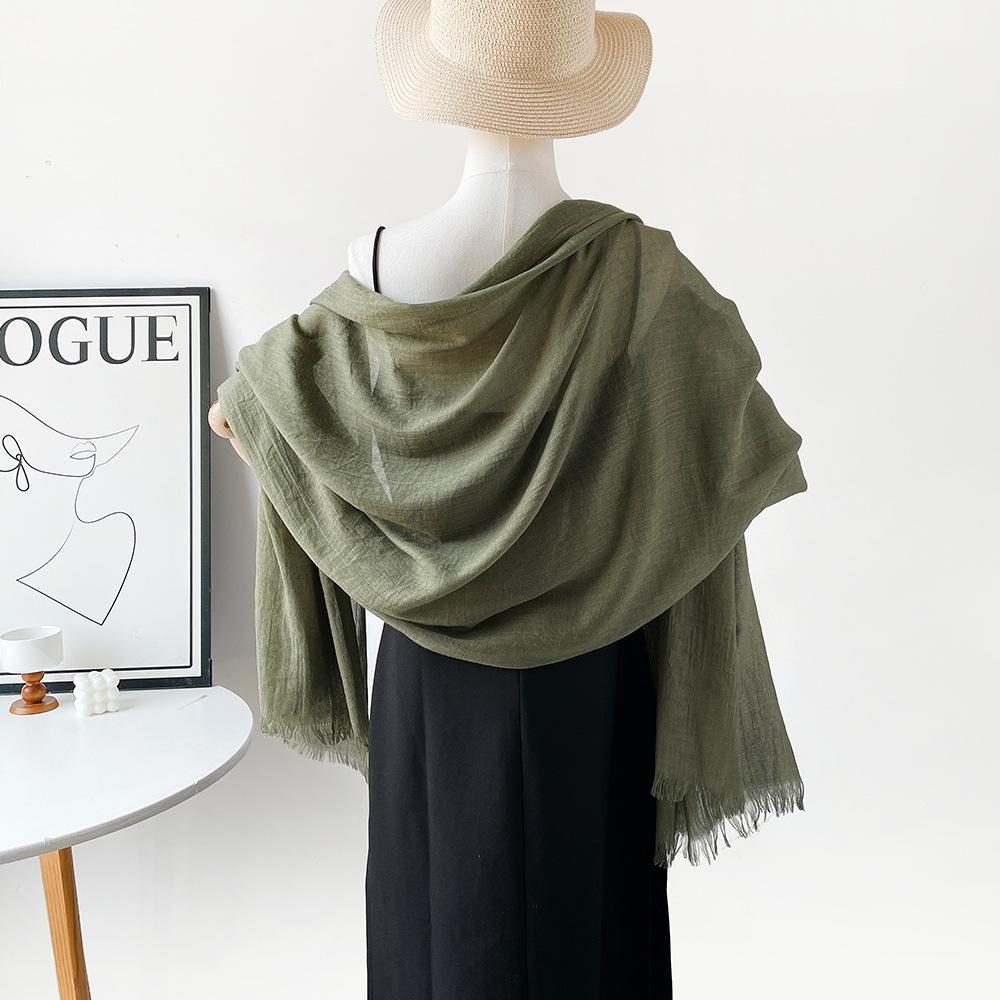 Summer versatile cotton and linen scarf shawl lengthened solid color yarn shawl sunscreen shawl simple scarf silk scarf women