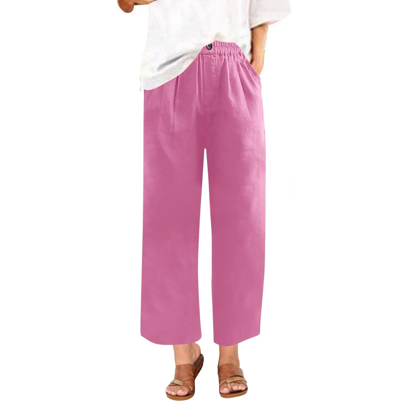 

Женские модные однотонные повседневные брюки с карманами и эластичной резинкой на талии XL розовый