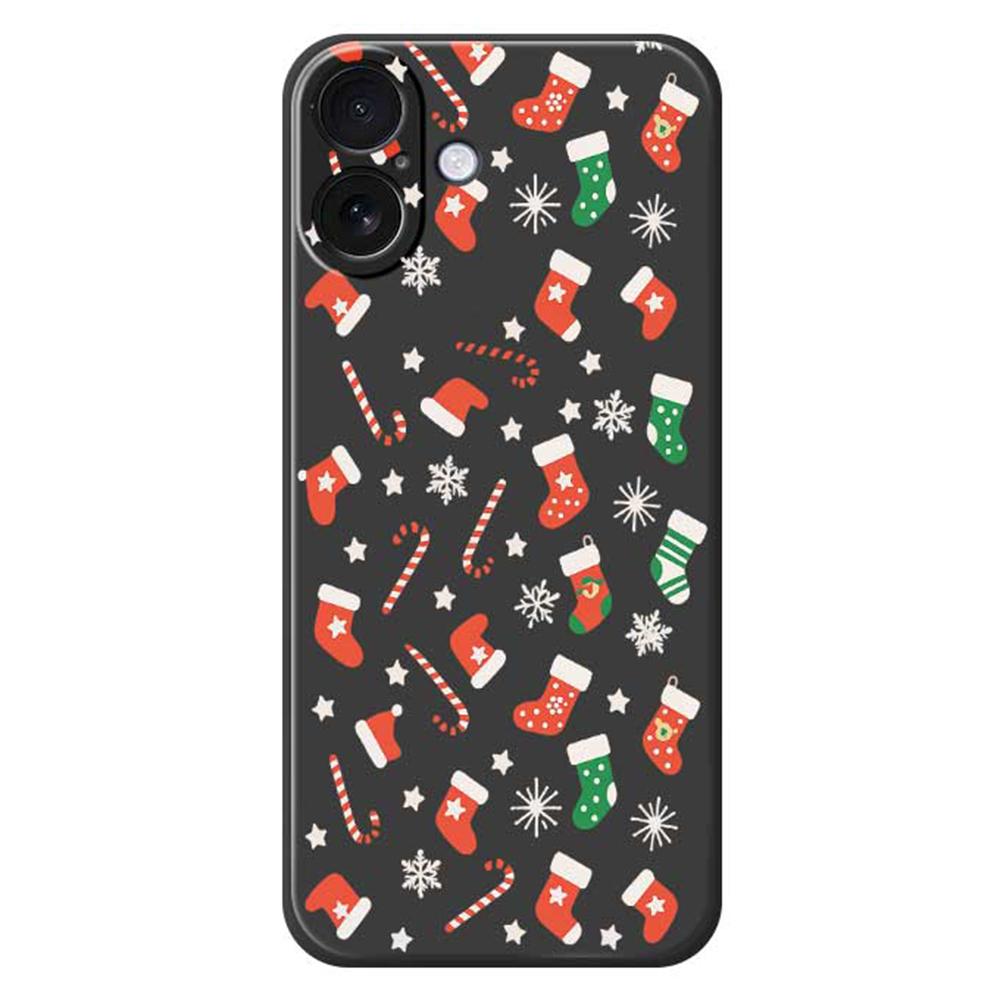 

For iPhone 17 Case Red Green Socks and Canes Pattern Printing Straight Edge TPU Phone Back Cover Black