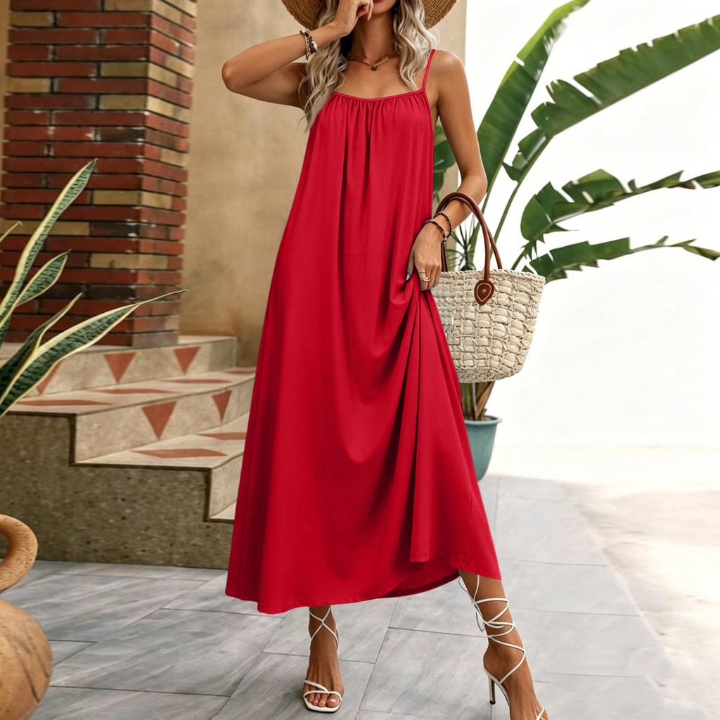 Women Sleeveless Maxi Dress Summer Casual Long Dress Lightweight Loose Fit Lounge Dress with Adjustable Straps for Vacation and Home Wear