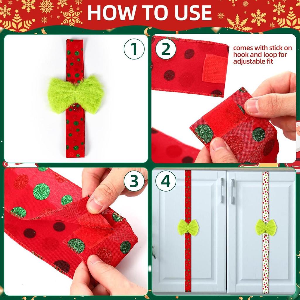 Christmas Cabinet Ribbon Bow Green Velvet Hanging Ornament Cabinet Door Decoration Holiday Big Bow