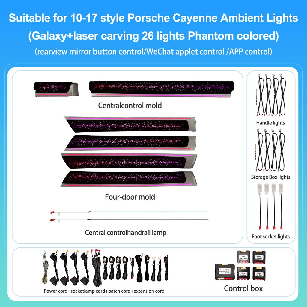 Custom Ambient Lighting Kit For Porsche Cayenne 2010–2017 1:1 OEM Mold, Vehicle-Specific Fit, Supports App Control