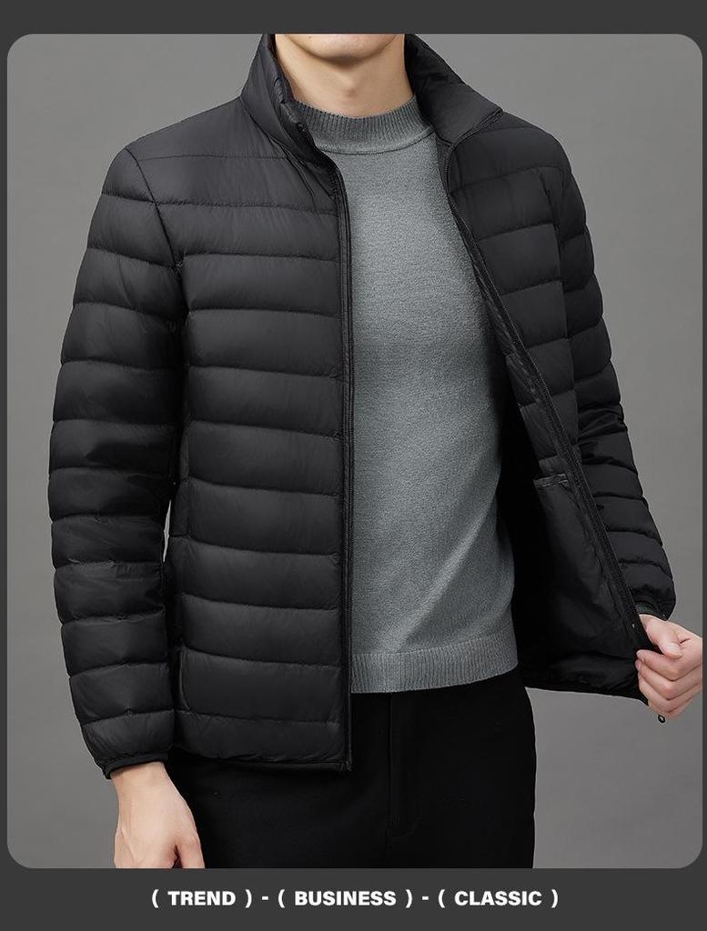 2024 Men's Lightweight Fashion Down Jacket - Short Stand Collar, White Duck Down, Warm Winter Coat