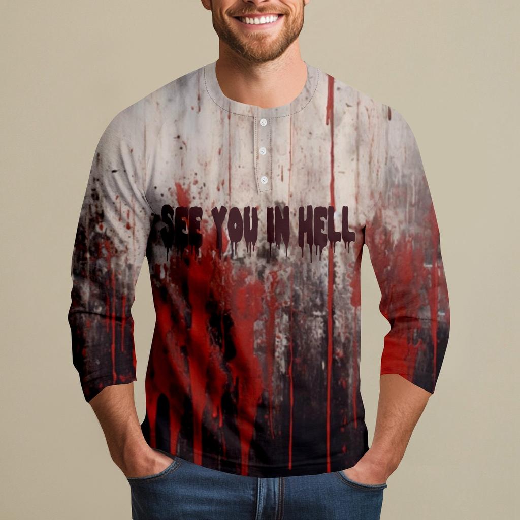 Men's Halloween Print Raglan Dralan Three-quarter Sleeve Casual Top