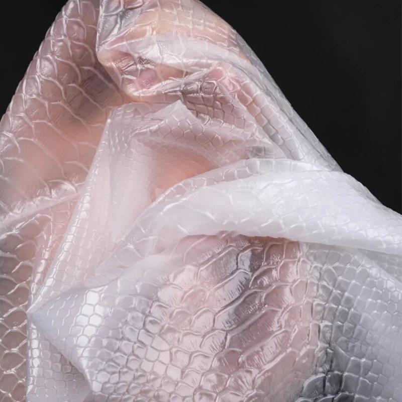Transparent/Frosted TPU Waterproof Fabric Snake Skin Pattern Tarp Creative Bottoming Shirt Skirt Clothing Fabric for DIY Sewing